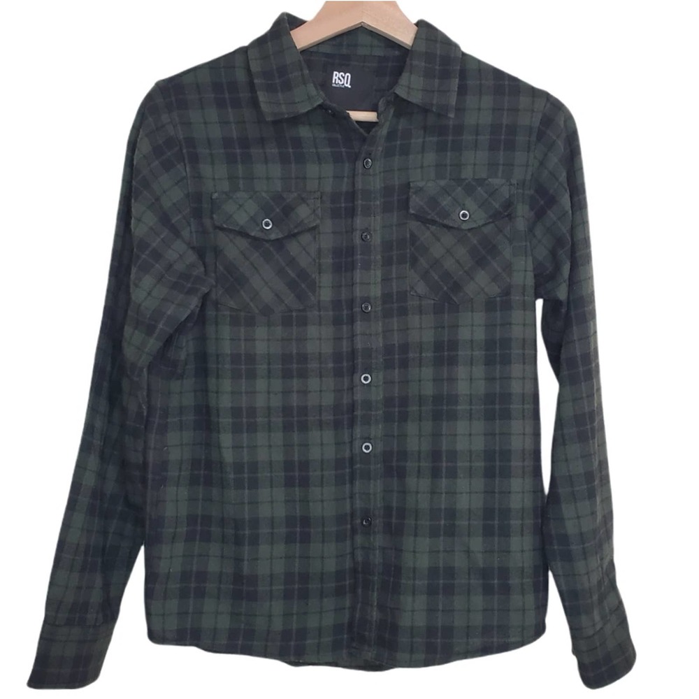 RSQ Green Flannel Long Sleeve Button Up Shirt
